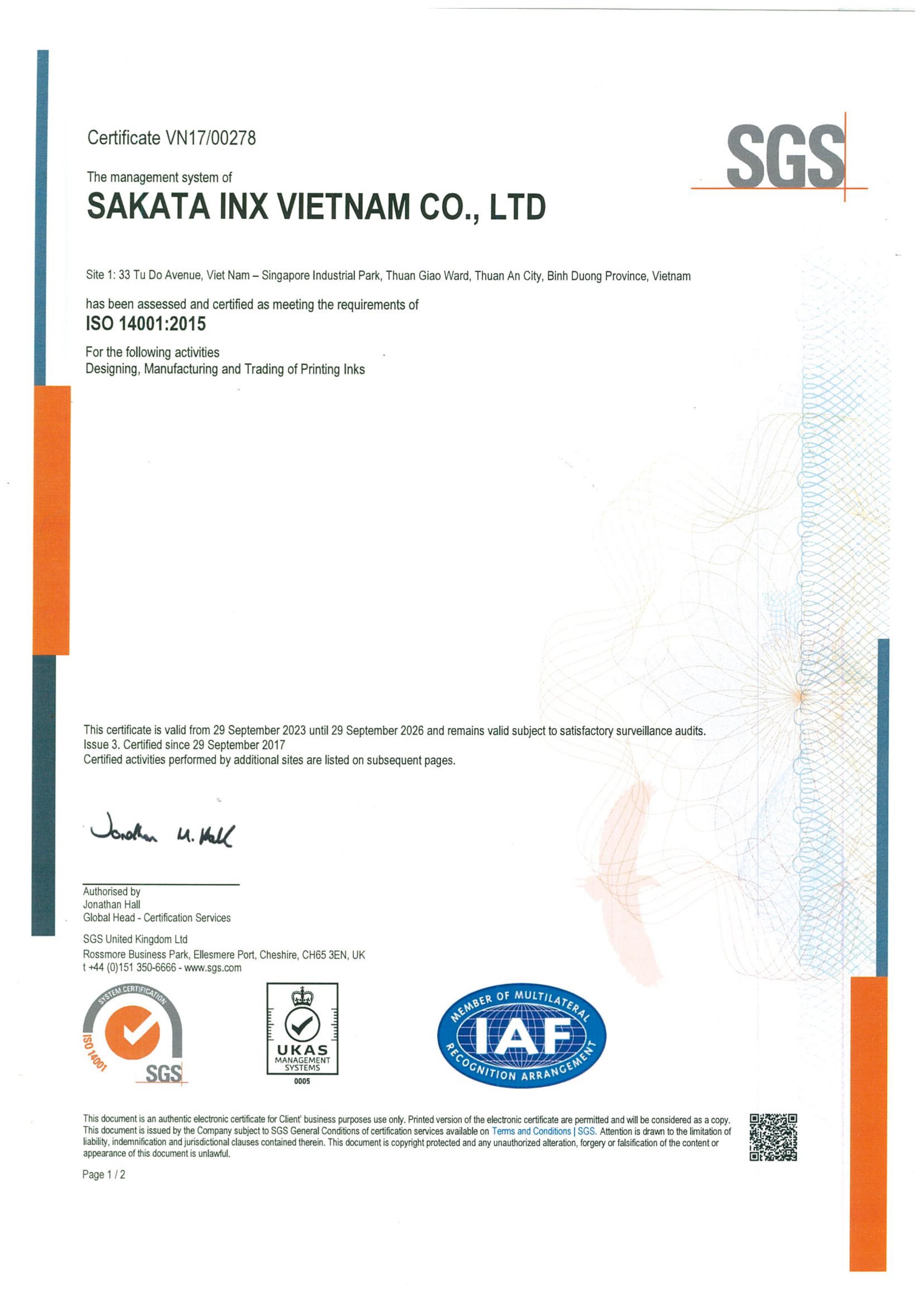 ISO 14001:2015  Certification in Environmental Management Systems Standards.