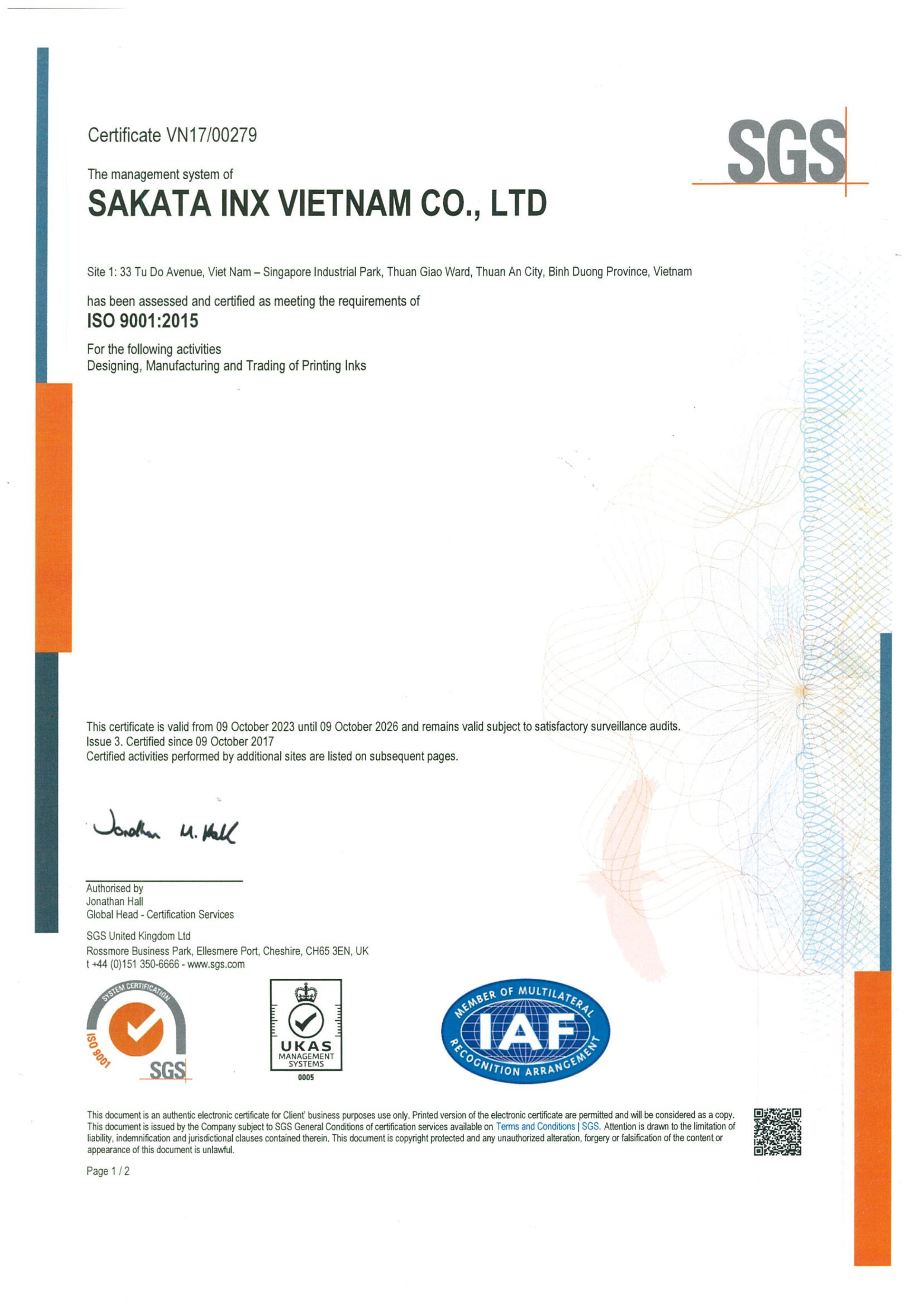 ISO 9001:2015 Certification in Quality Management System standards.